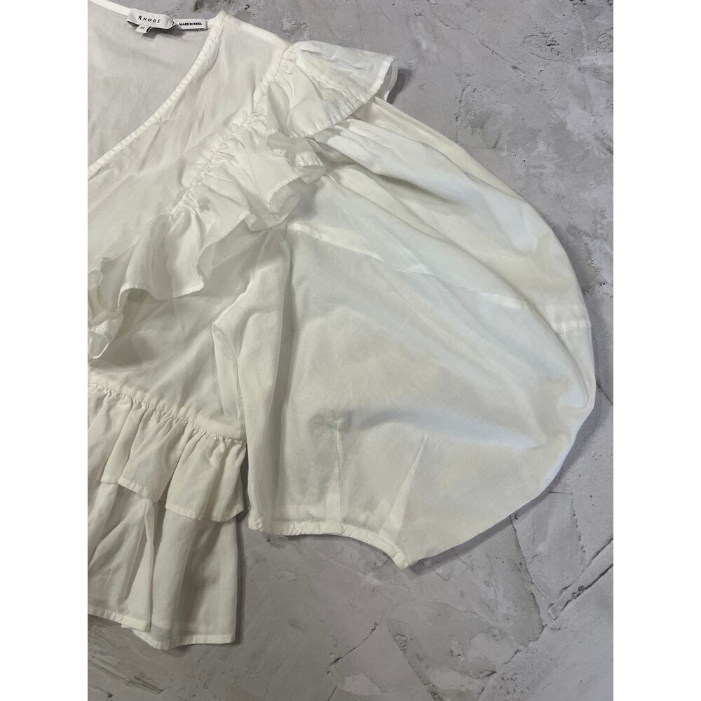 RHODE Ruffle Puff Sleeve Deep V Crop Blouse SIZE XS White Cotton Shirt - Picture 10 of 11